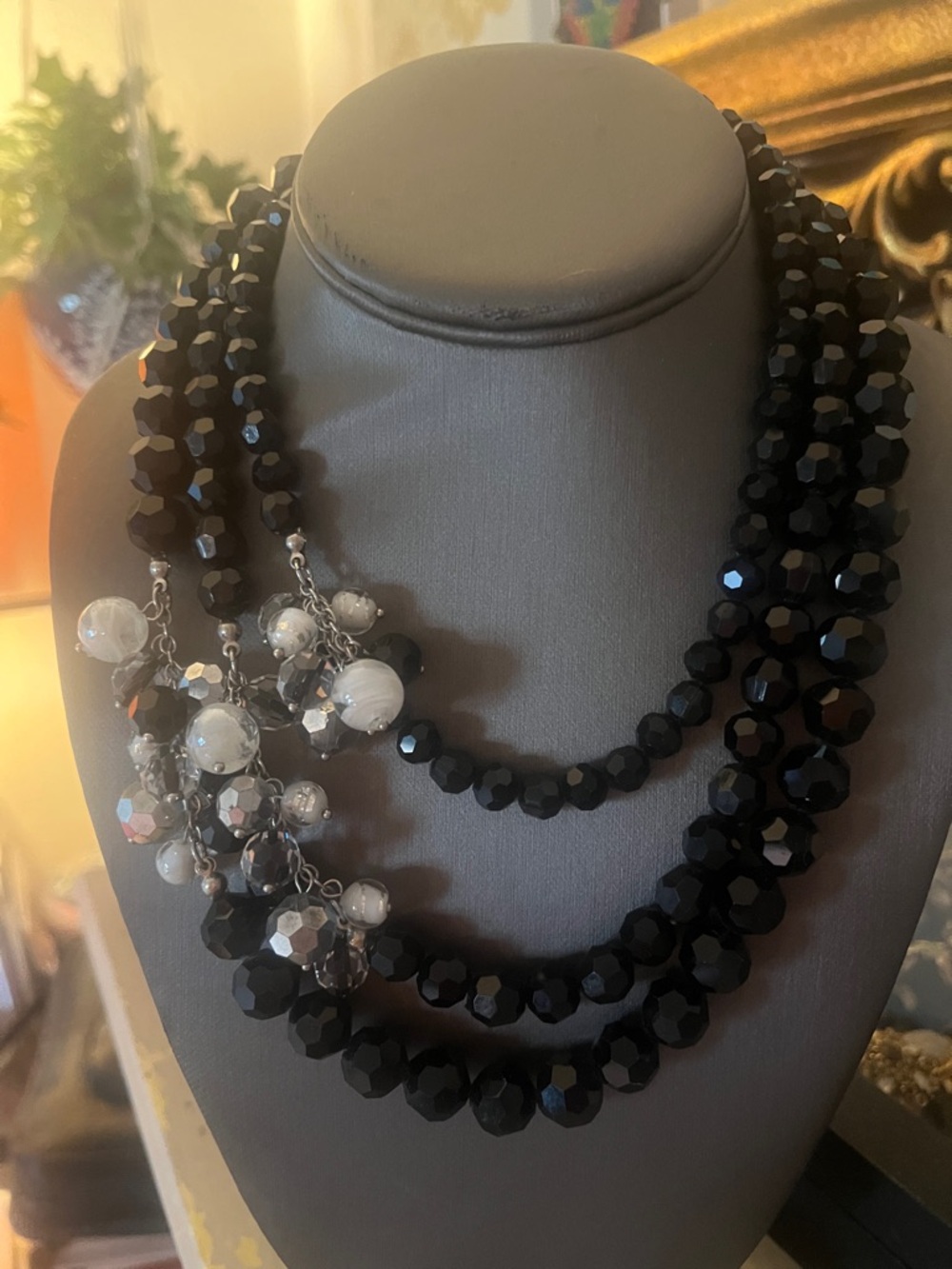 White House Black Market Three Strand Faceted Glass Bead Necklace